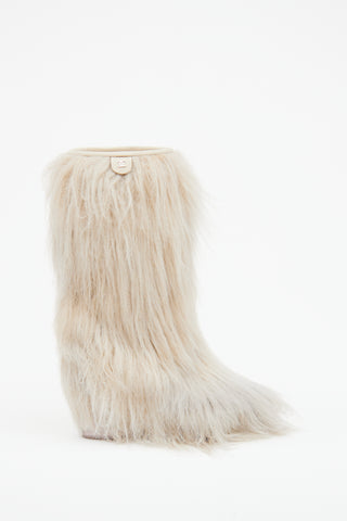 Chanel Fall 2010 Cream Faux Fur CC Boots