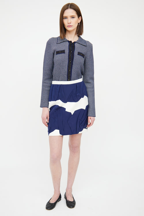 Spring 2014 Cream & Blue Silk Blend Mini Skirt