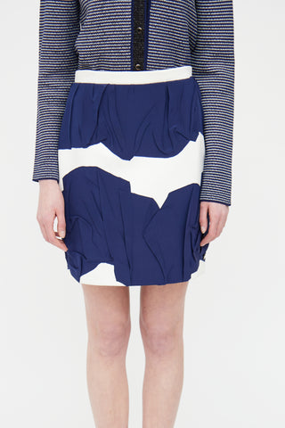 Spring 2014 Cream & Blue Silk Blend Mini Skirt