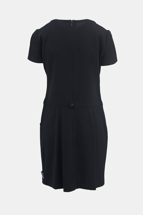 Chanel Cruise 1998 Black Wool CC Button Dress