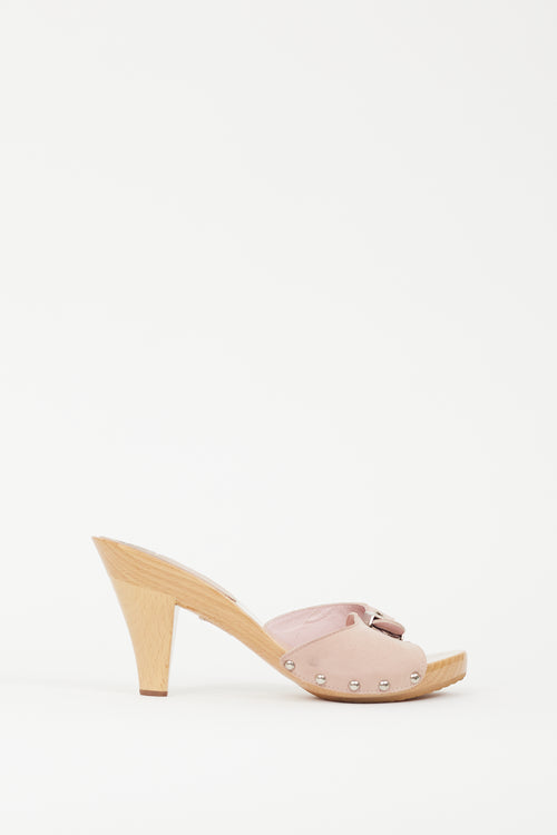 Chanel Cruise 2005 Pink & Beige Suede & Wood Mule