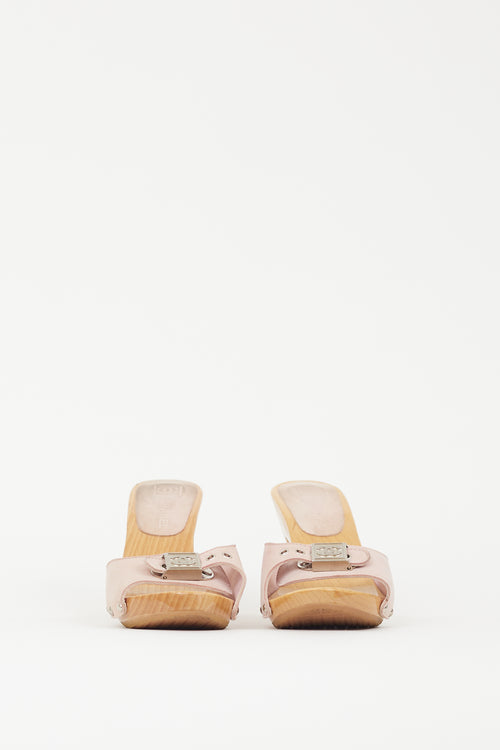 Chanel Cruise 2005 Pink & Beige Suede & Wood Mule