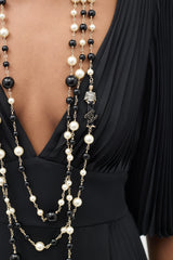Chanel Cruise 2010 Black & Cream Pearl Paris-Venice Charms Necklace