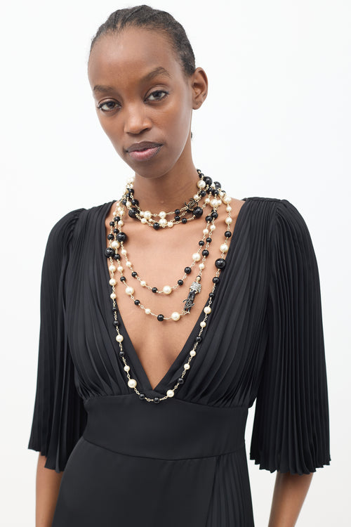 Chanel Cruise 2010 Black & Cream Pearl Paris-Venice Charms Necklace