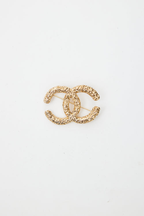 Chanel Cruise 2019 Gold Textured CC Brooch