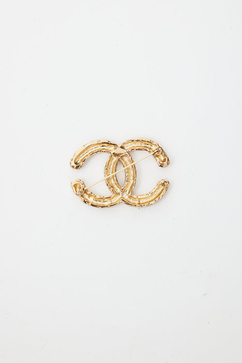 Chanel Cruise 2019 Gold Textured CC Brooch
