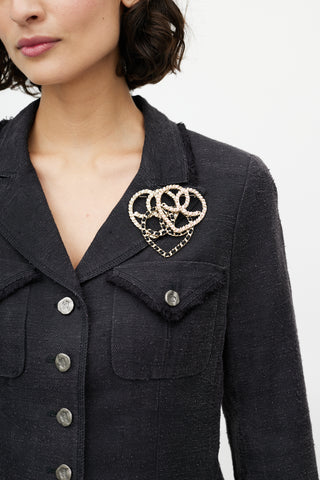 Chanel Cruise 2009 Gold & Multi CC Chain Heart Brooch