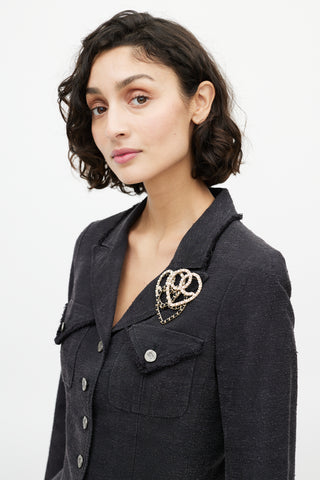 Chanel Cruise 2009 Gold & Multi CC Chain Heart Brooch