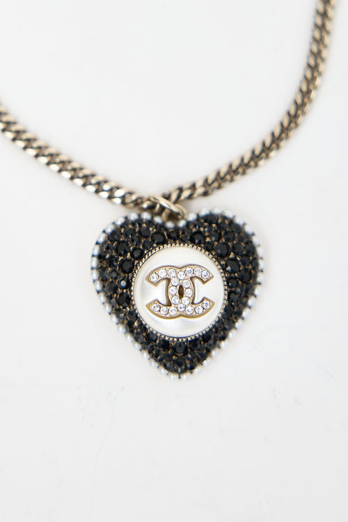 Chanel Cruise 2022 Pearl & Crystal Heart CC Necklace
