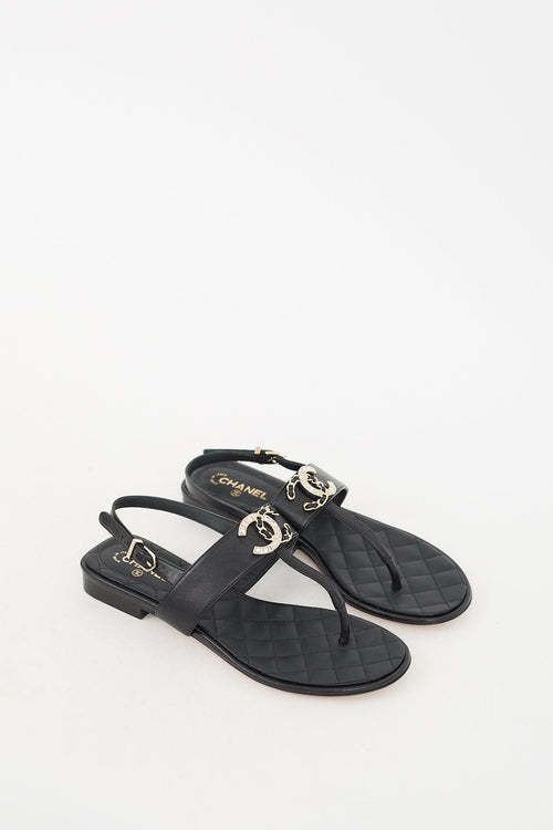 Chanel Cruise 2021 Black Embellished CC Sandal