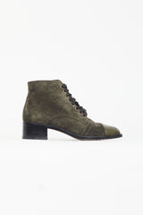 Chanel Dark Green Lace Up Ankle Boot