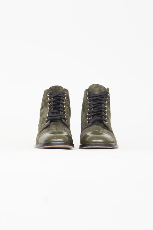 Chanel Dark Green Lace Up Ankle Boot