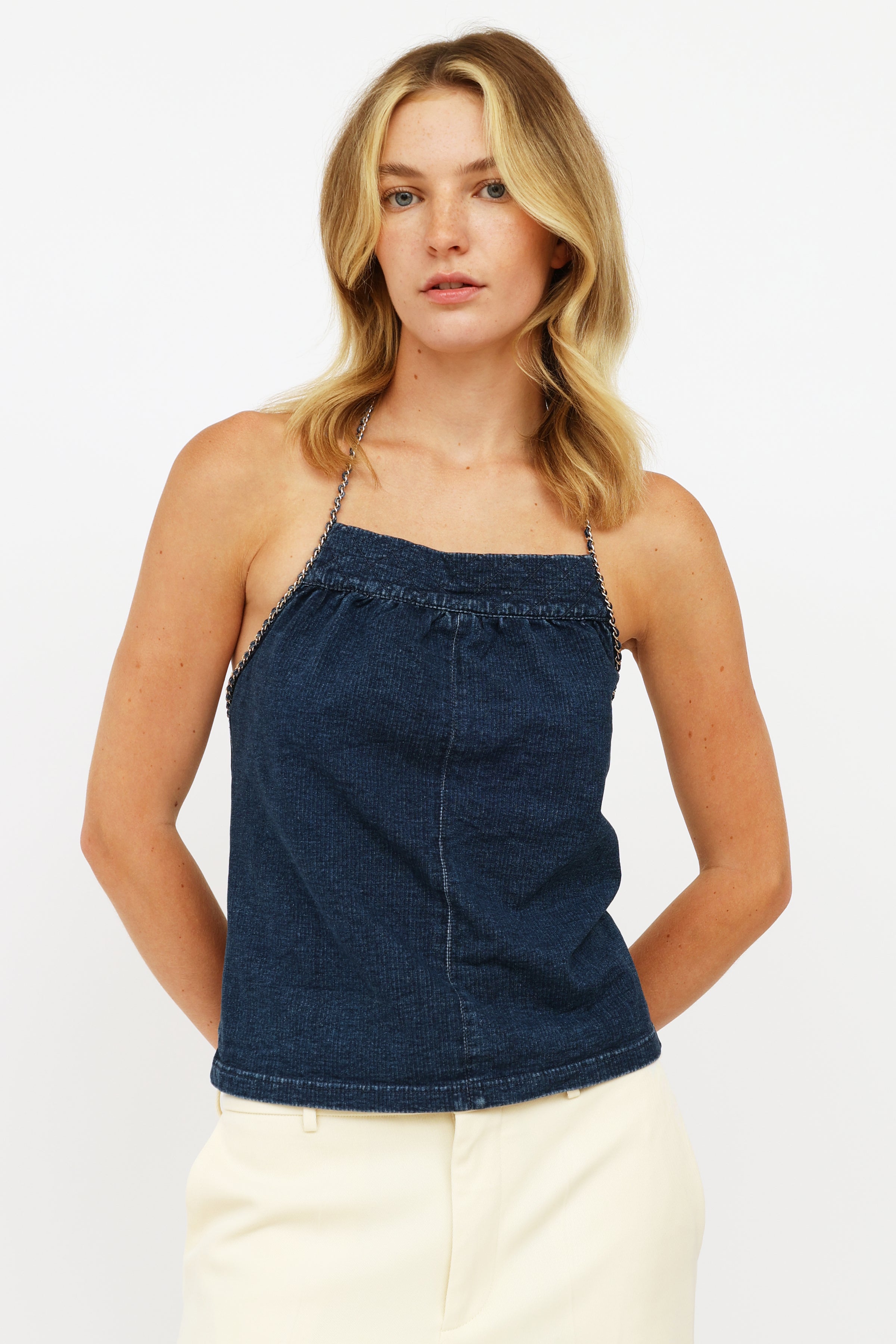 Chanel // Quilted Denim Chain Trim Halter Top – VSP Consignment