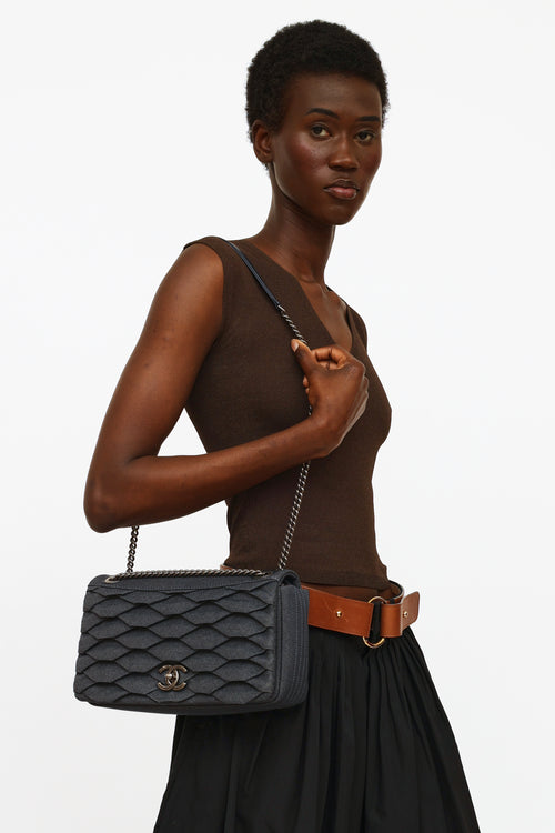 Chanel 2016 Denim Pleated Chain Flap Bag