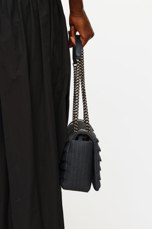 Chanel 2016 Denim Pleated Chain Flap Bag