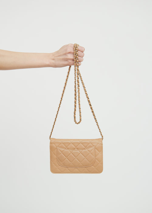 Chanel 2012 Beige Quilted Wallet On Chain Bag