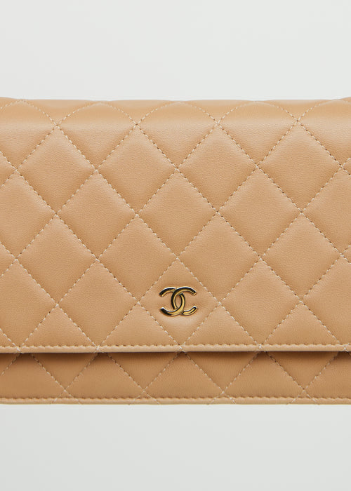 Chanel 2012 Beige Quilted Wallet On Chain Bag