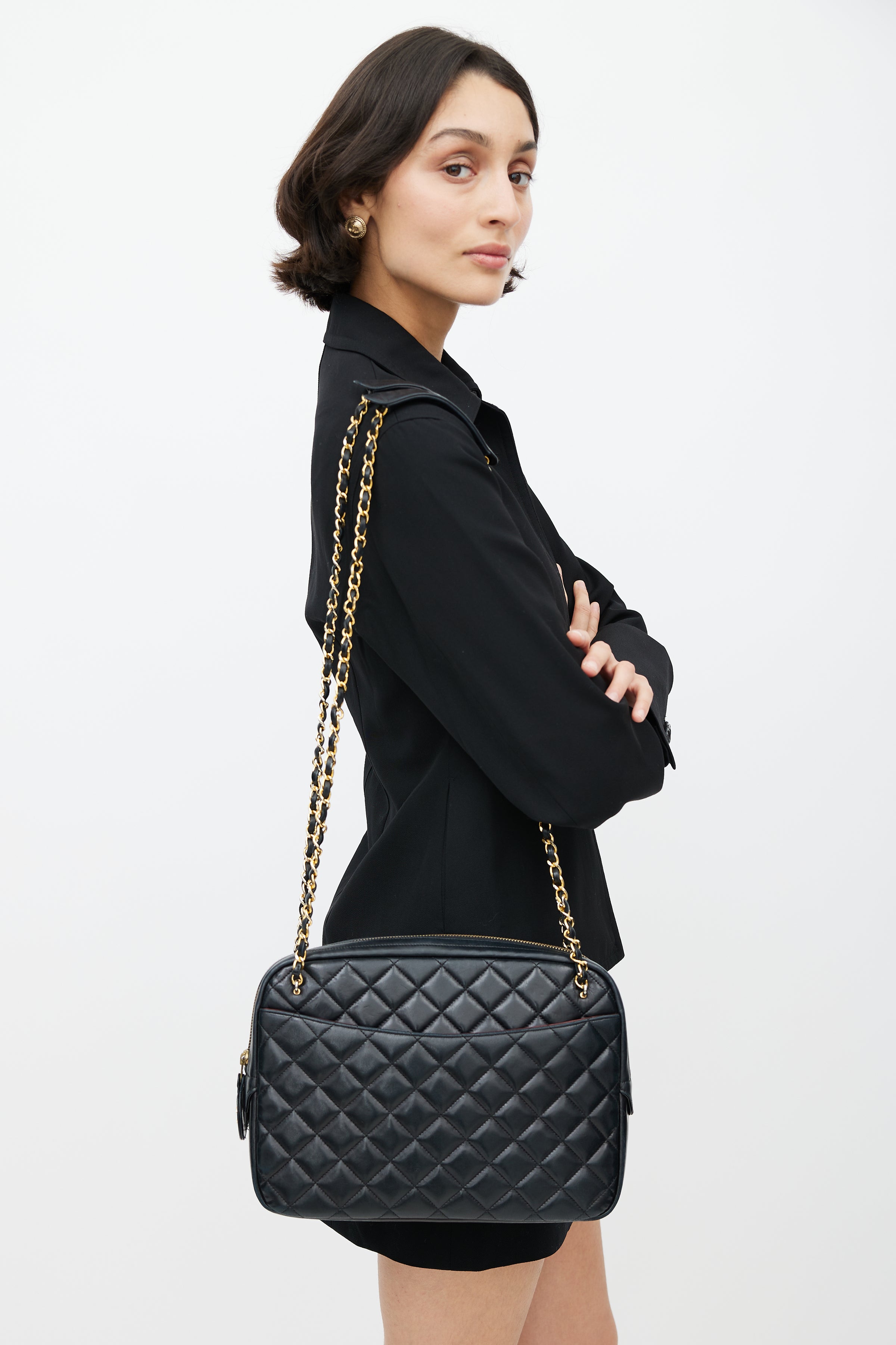 Chanel // Early 1990s Black Quilted Leather Large Camera Bag – VSP