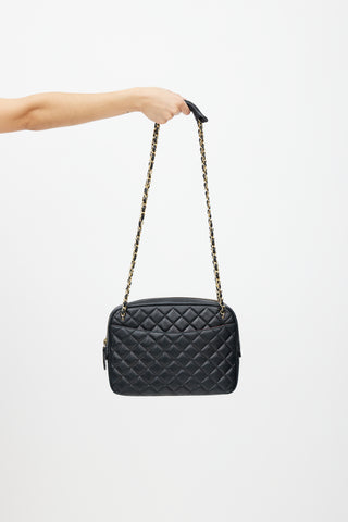Chanel Early 1990s Black Quilted Leather Large Camera Bag