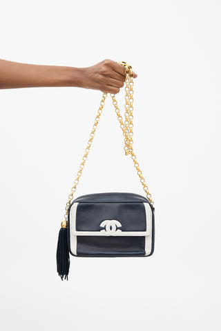 Chanel Early 1990s Navy & White Leather Camera Bag