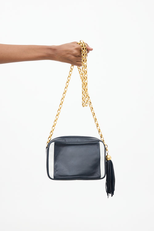 Chanel Early 1990s Navy & White Leather Camera Bag