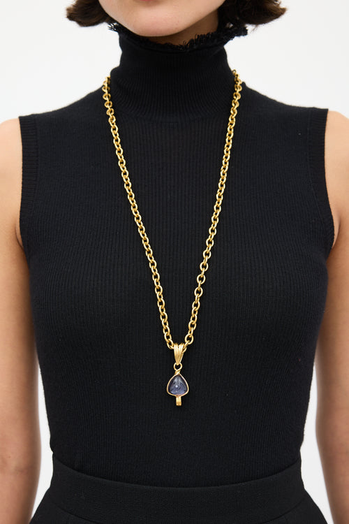 Chanel F/W 1996 Gold & Purple Jewel Brooch Necklace