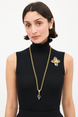 Chanel F/W 1996 Gold & Purple Jewel Brooch Necklace