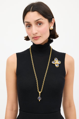 Chanel F/W 1996 Gold & Purple Jewel Brooch Necklace