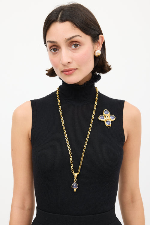 Chanel F/W 1996 Gold & Purple Jewel Brooch Necklace