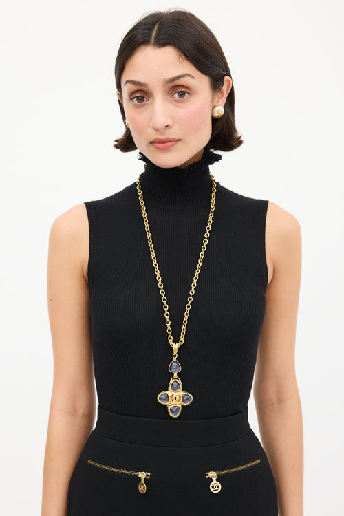 Chanel F/W 1996 Gold & Purple Jewel Brooch Necklace