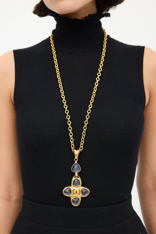 Chanel F/W 1996 Gold & Purple Jewel Brooch Necklace
