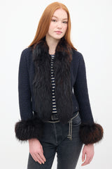 Chanel FW 2000 Navy & Brown Tweed & Fur Trim Jacket