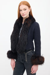 Chanel FW 2000 Navy & Brown Tweed & Fur Trim Jacket