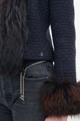 Chanel FW 2000 Navy & Brown Tweed & Fur Trim Jacket