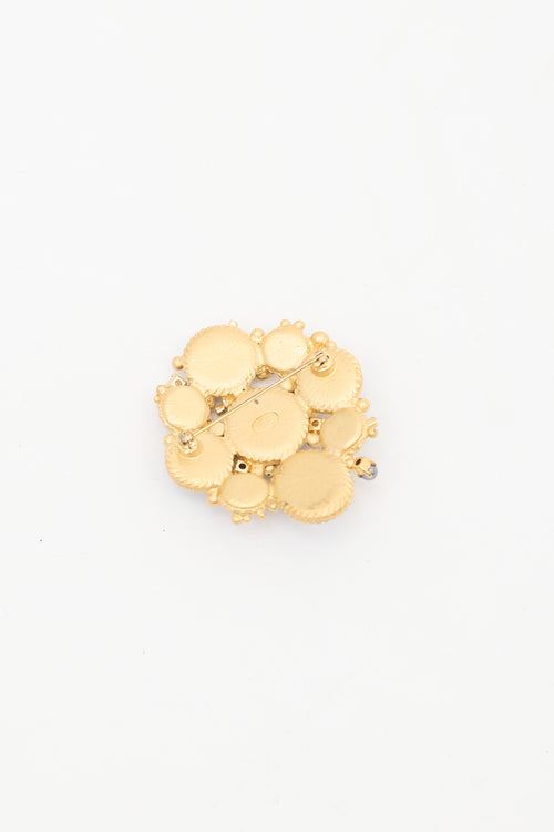 Chanel FW 2001 Gold & Multi Stone Embellished CC Brooch