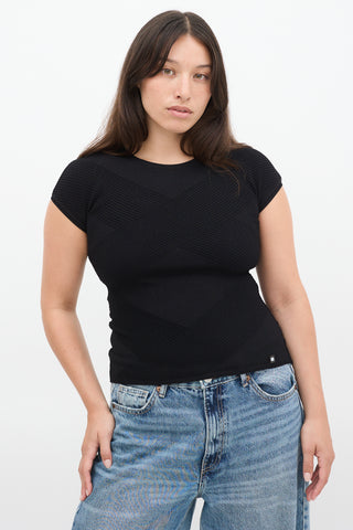 Chanel FW 2003 Black Criss Cross Ribbed Top