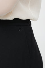 Chanel FW 2003 Black Wool Pleated Wide Leg Trouser