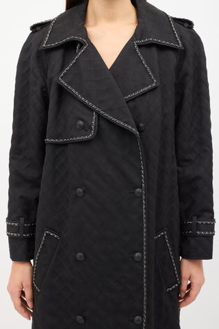 Chanel FW 2004 Black Quilted Stitch & Chain Trench Coat