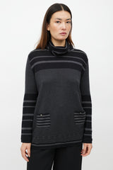 Chanel FW 2005 Black & Grey Cashmere Houndstooth Turtleneck