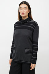 Chanel FW 2005 Black & Grey Cashmere Houndstooth Turtleneck