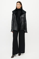 Chanel FW 2005 Black Leather Fur Jacket