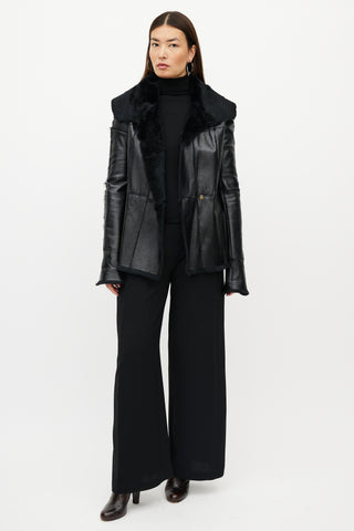 Chanel FW 2005 Black Leather Fur Jacket