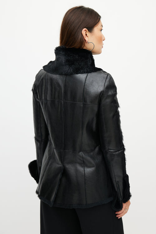 Chanel FW 2005 Black Leather Fur Jacket