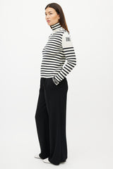 Chanel FW 2006 Cream & Black Wool Striped Knit Turtleneck