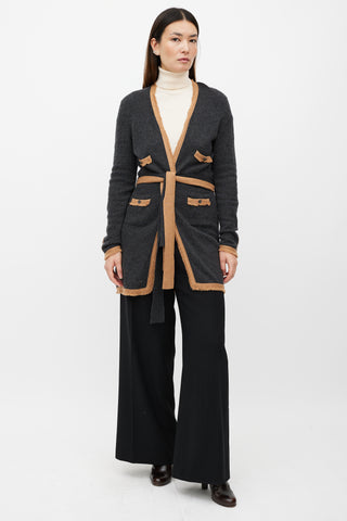 Chanel FW 2006 Grey & Brown Cashmere Belted Cardigan