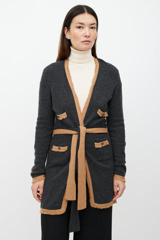 Chanel FW 2006 Grey & Brown Cashmere Belted Cardigan