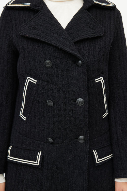 Chanel FW 2007 Black & White Wool Double Breasted Coat