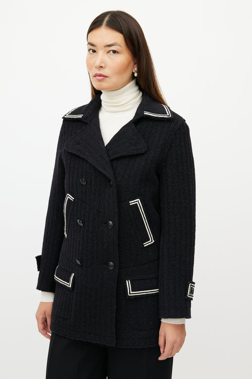 Chanel FW 2007 Black & White Wool Double Breasted Coat