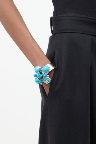 Chanel FW 2007 Silver & Blue Embellished Cuff Bracelet