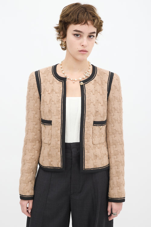 Chanel FW 2008 Beige Wool Woven Two Pocket Jacket